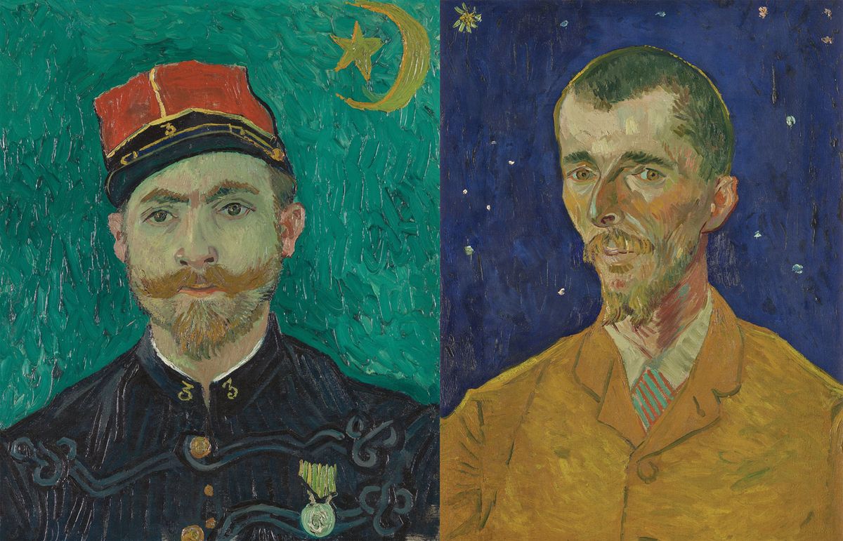 Vincent van Gogh's The Lover (Portrait of Lieutenant Milliet) and Portrait of Eugéne Boch, The Poet. Both were painted in Arles in 1888 Kröller-Müller Museum, Otterlo; Musée d’Orsay, Photo: © RMN-Grand Palais/ Adrien Didierjean