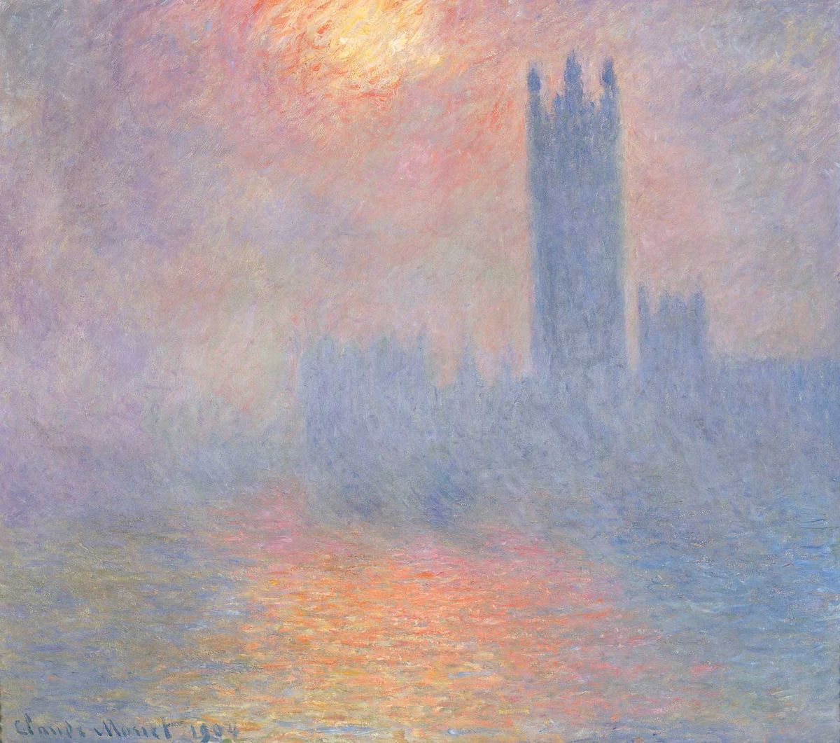 Monet’s Parliament paintings include Trouée de soleil dans le brouillard (sun breaking through the fog) (1904)
Photo © Grand Palais RMN/Musée d’Orsay/Hervé Lewandowski