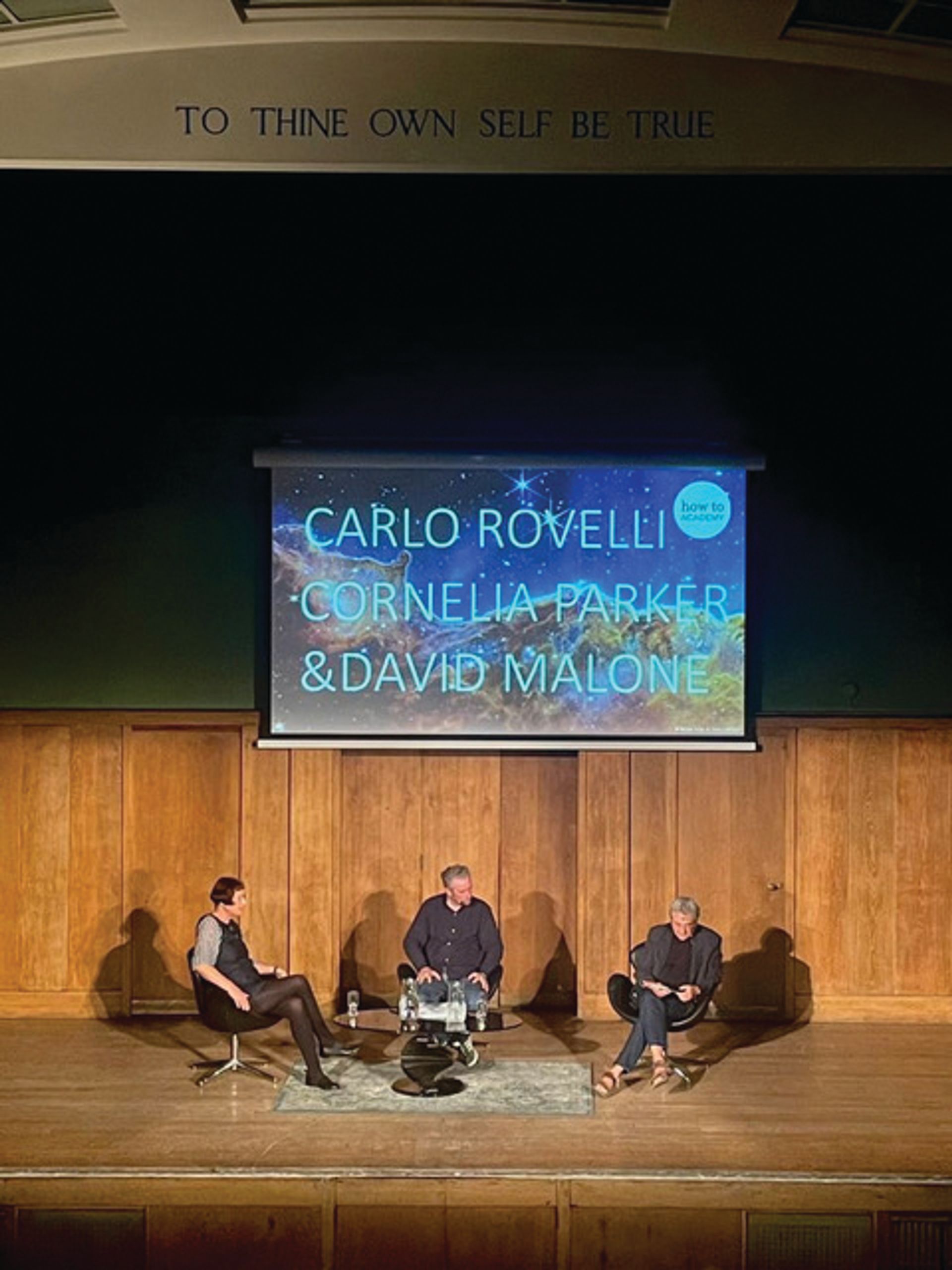 Cornelia Parker and Carlo Rovelli at Conway Hall in Bloomsbury © How to Academy