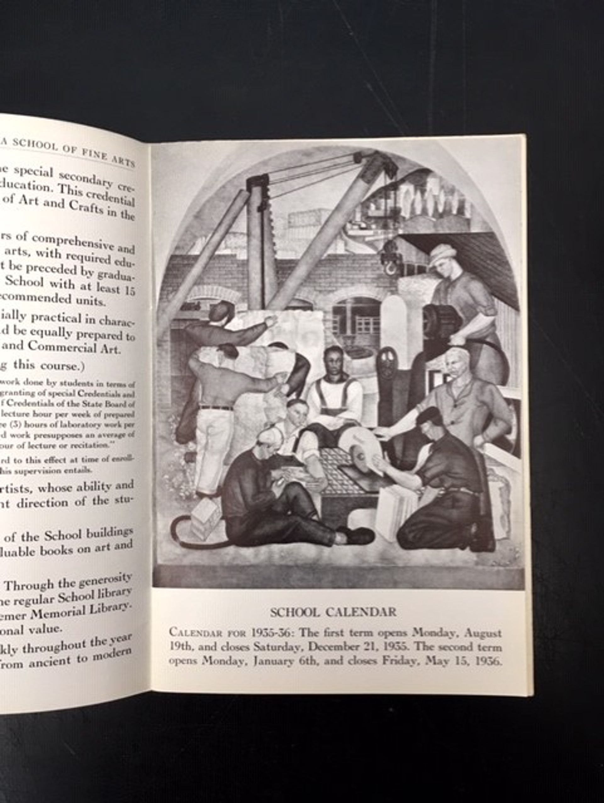A 1930s pamphlet with an image of Marble Workers, a 1935 fresco painted by Frederick Olmsted Jr that is being restored at the San Francisco Art Institute Courtesy of the San Francisco Art Institute