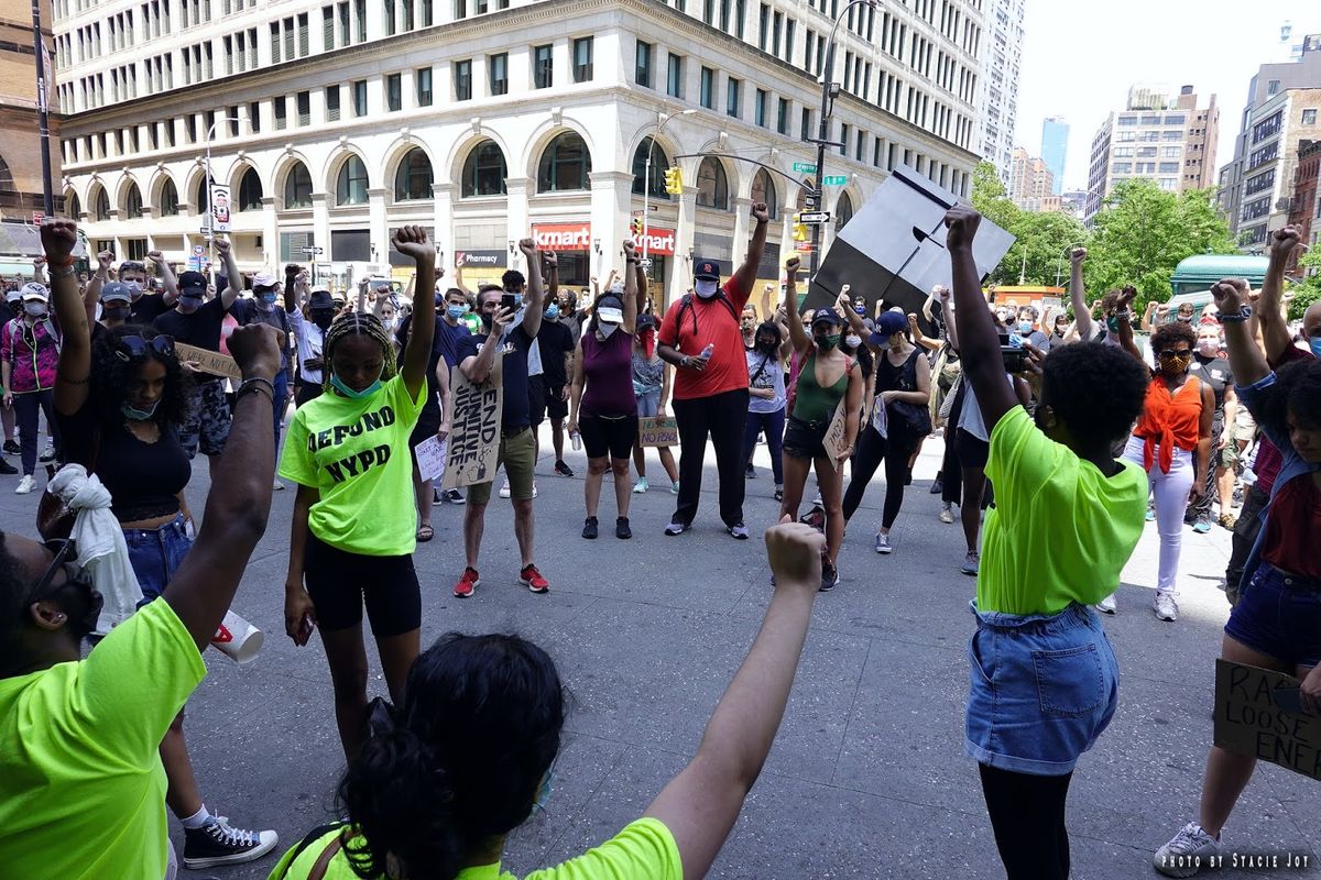 Astor Place is a historic site of public action, including a protest to defund the NYPD last June Photo: Stacie Joy via EV Grieve