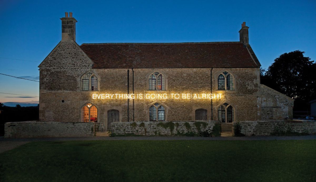 Martin Creed's Work No. 1086: Everything is Going to be Alright (2011) at Hauser & Wirth Somerset. The gallery's co-founder Iwan Wirth is currently self-isolating nearby © Martin Creed. All Rights Reserved; DACS; Photo: Jamie Woodley