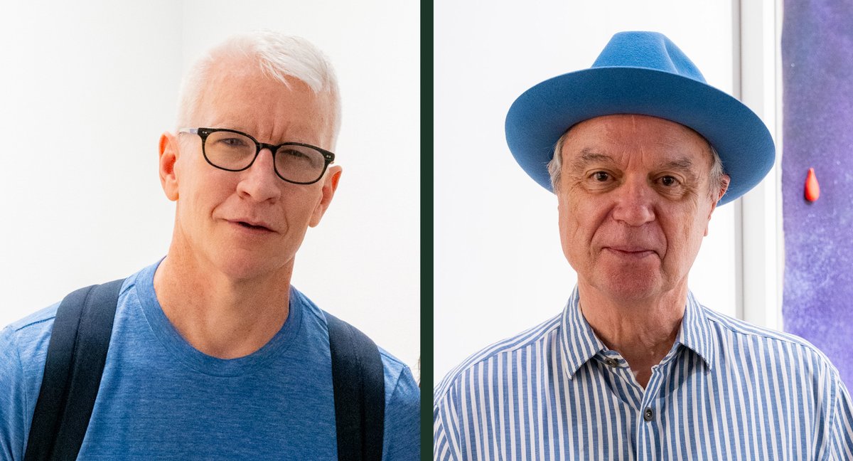 CNN anchor Anderson Cooper (left )Talking Heads frontman David Byrne (right) explored the stands during Frieze New York's VIP preview
Steven Molina Contreras