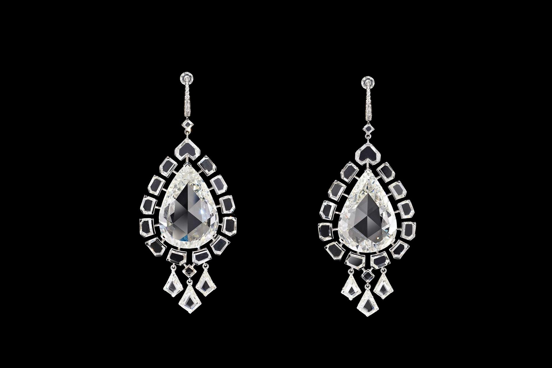 the pair of stolen earrings (the two pear-shaped diamonds are individually 14.4 and 15.75 carats each) Copyright The Al Thani Collection'