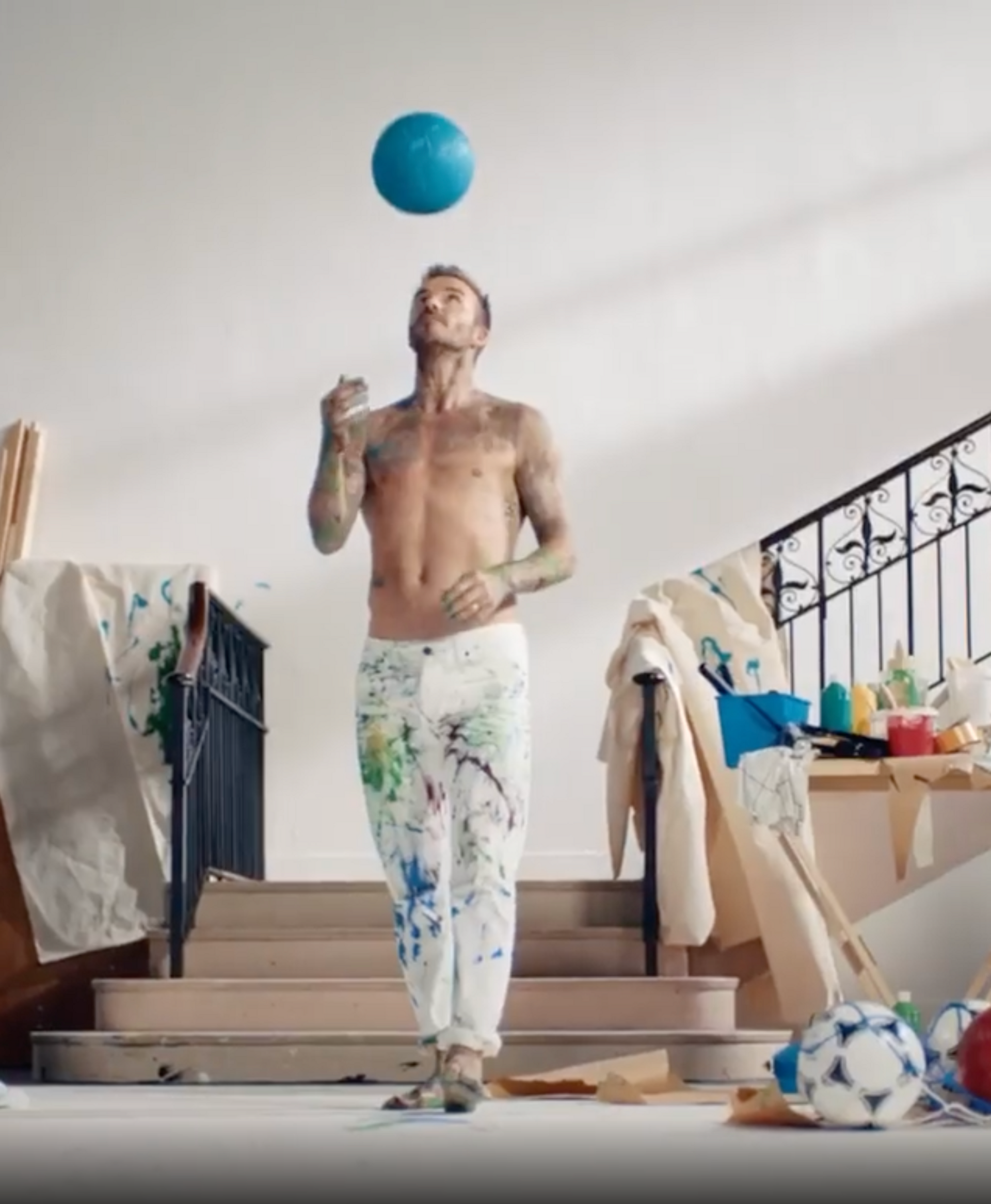 The great artist at work: David Beckham creates Christmas-themed art using only his balls