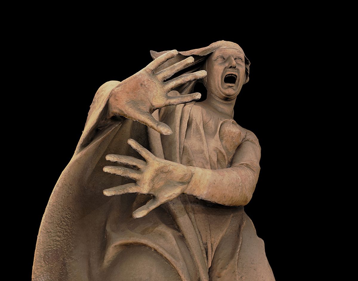 3D colour renders of a figure from the Compianto, the group lamenting over the dead Christ in Santa Maria della Vita, Bologna Courtesy of Genus Bononiae / Factum Foundation