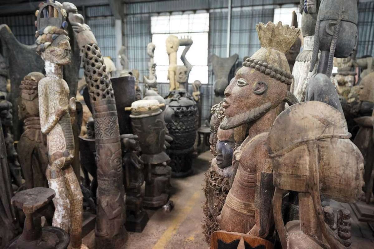 Some of the pieces of African art being stored at the Harris County Reed Road Warehouse Photo: Melissa Phillip