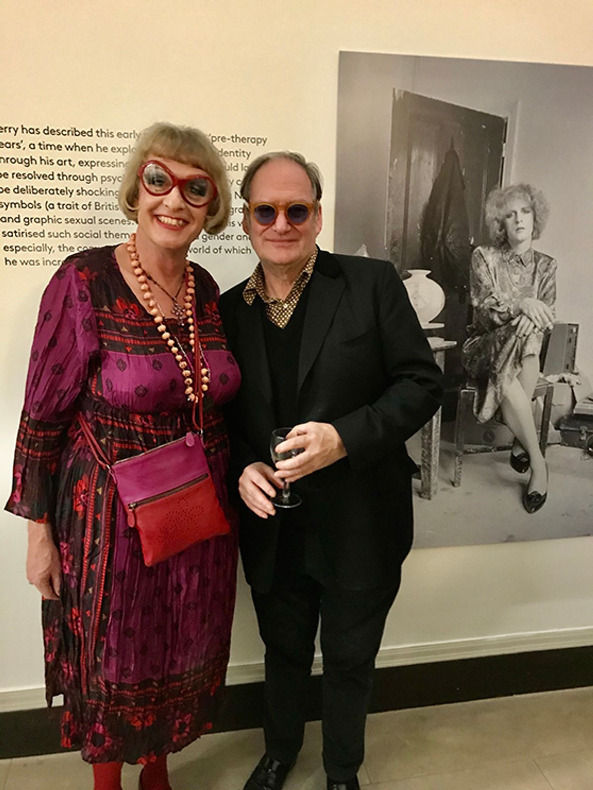 Grayson Perry and James Birch at the opening of Perry's Holburne Museum show Courtesy of Louisa Buck