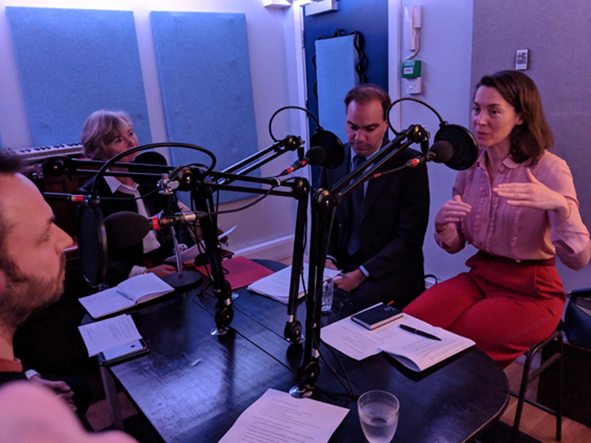 From left: podcast host Ben Luke; art market expert Georgina Adam; Francis Outred, the then head of post war and contemporary art at Christie’s; and Victoria Siddall, the director of Frieze fairs Photo: David Clack