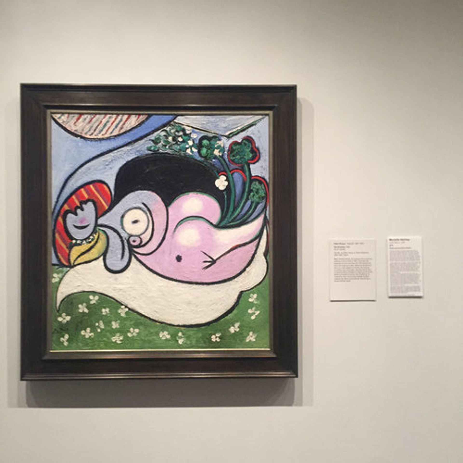 Picasso's The Dreamer from 1932 at the Met. A protest label is affixed to the wall on the far right. Michelle Hartney