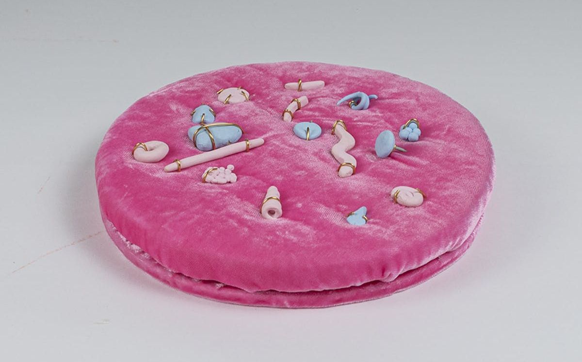 Pink Cookie Museum Display (2021) is displayed on a dog named Oh Papa belonging to a friend of Milner’s, and you must text the owner to arrange a viewing time