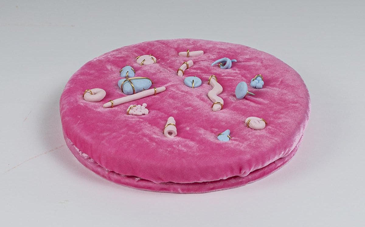 Pink Cookie Museum Display (2021) is displayed on a dog named Oh Papa belonging to a friend of Milner’s, and you must text the owner to arrange a viewing time