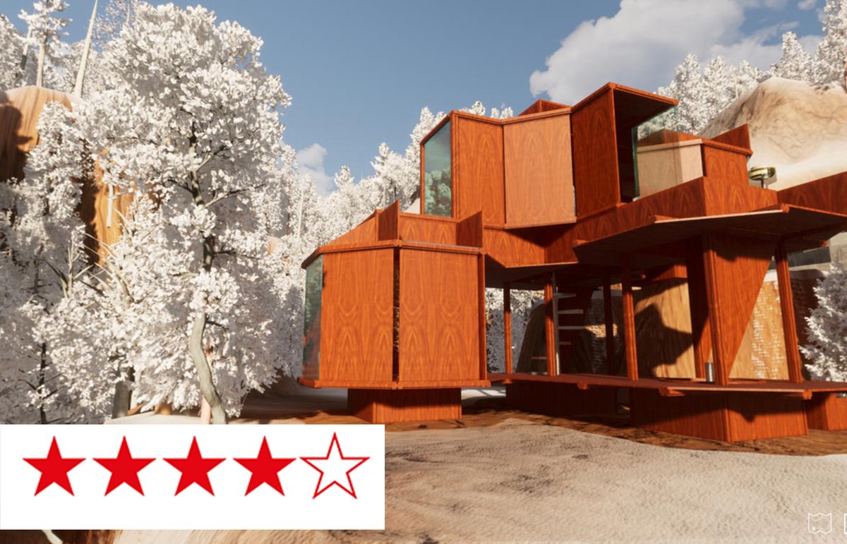 The pavilion, home to the VR experience Substrata, and built by Alice Könitz, founder of Los Angeles Museum of Art, is placed in a snowy landscape