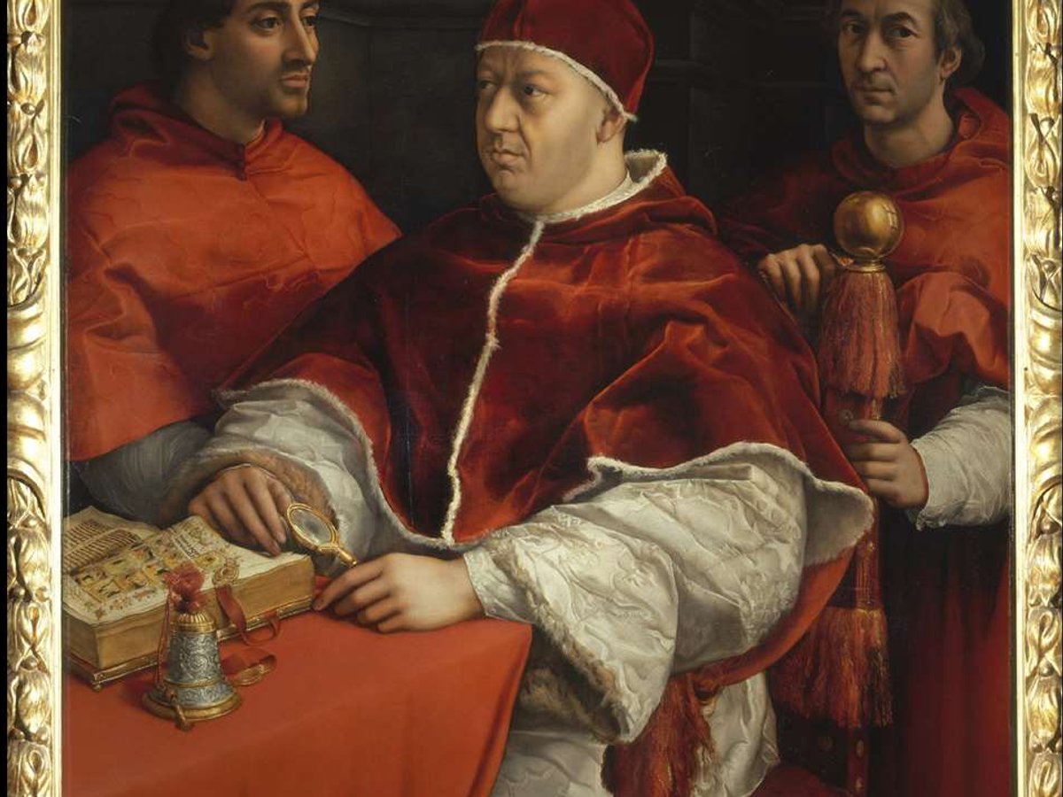 Raphael's Portrait of Pope Leo X with two Cardinals (around 1517)