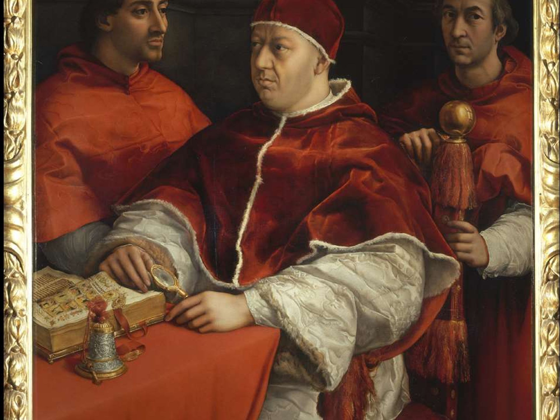 Raphael's Portrait of Pope Leo X with two Cardinals (around 1517) 