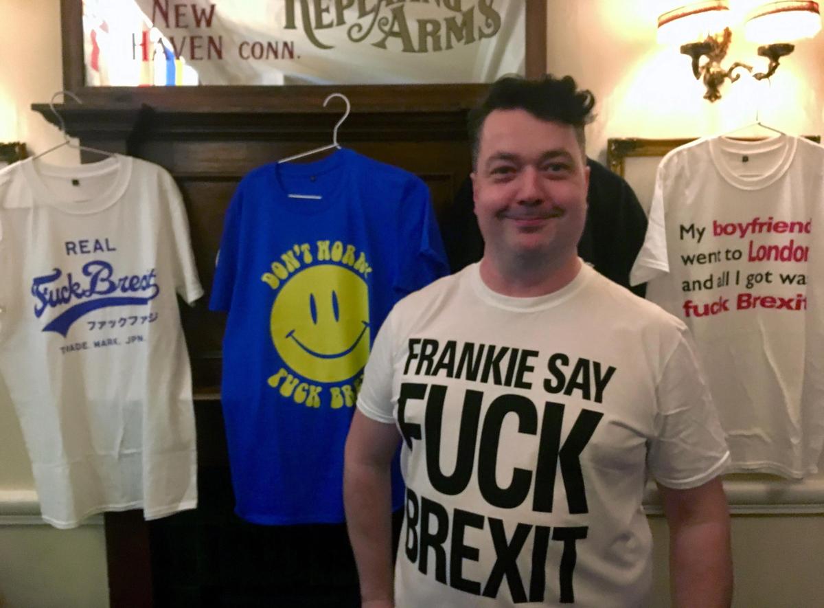 Studio Voltaire’s Joe Scotland modelling the Merchandise Louisa Buck