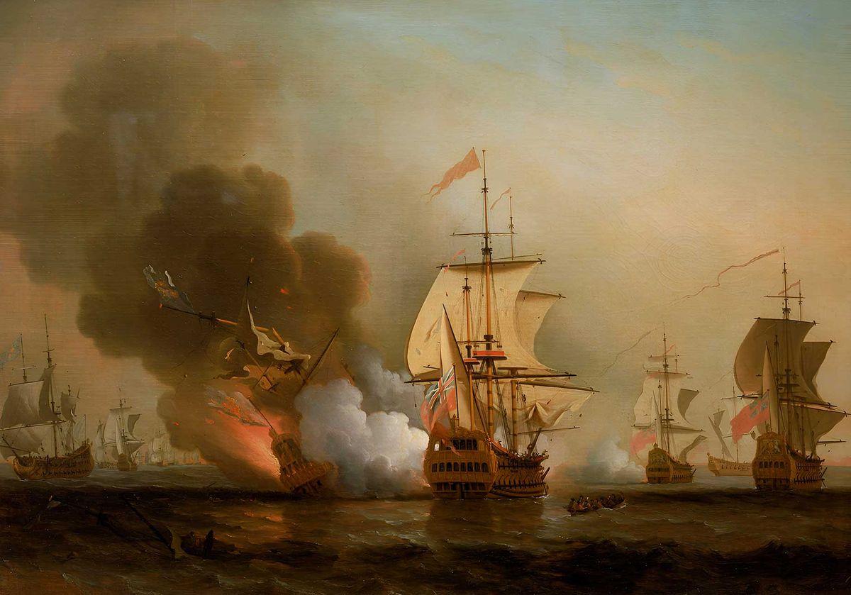 Samuel Scott’s painting Wager’s Action off Cartagena, 28 May 1708 (around 1743-47) depicts the San José sinking National Maritime Museum, London; Caird Collection