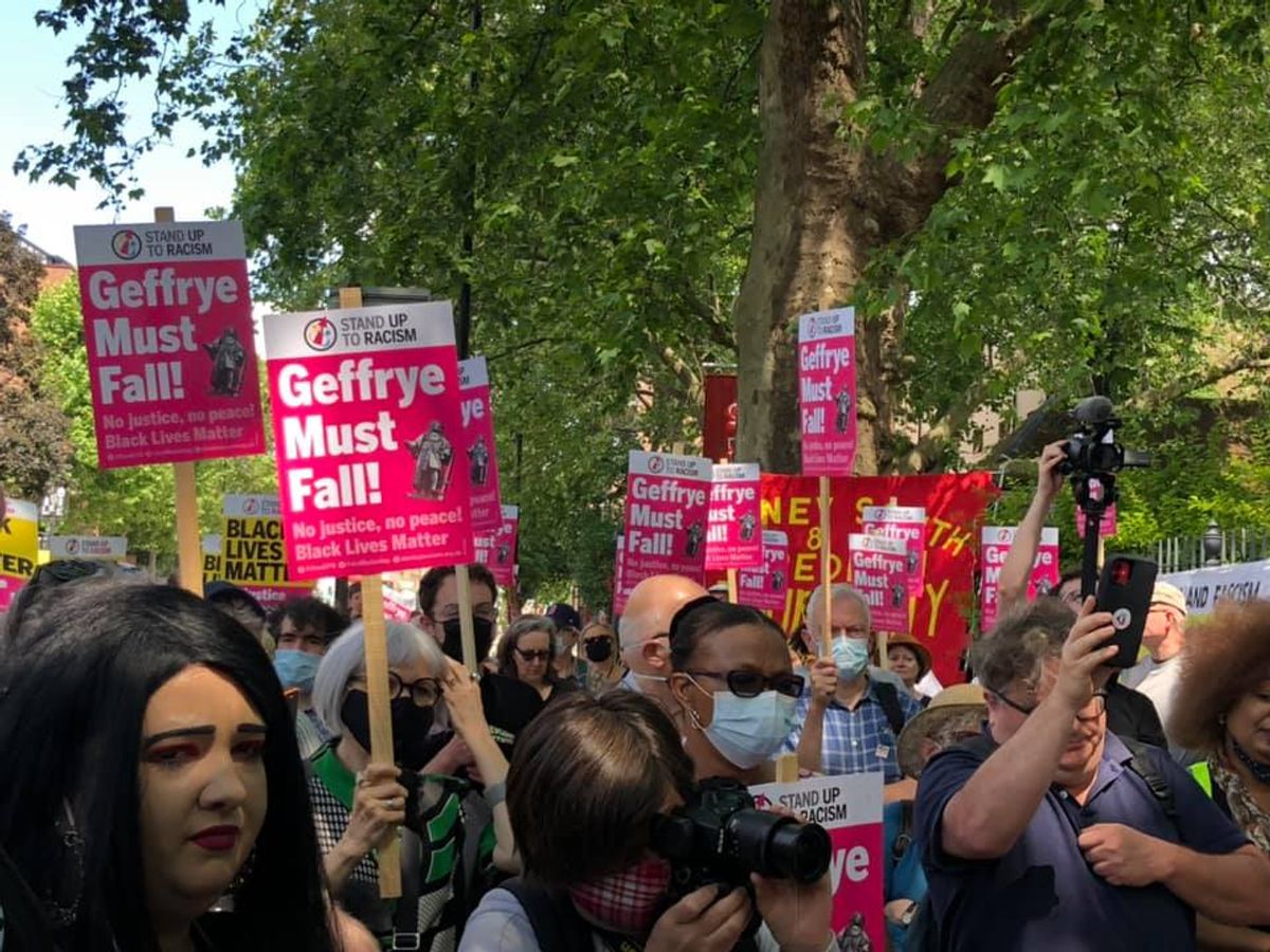The Museum of the Home in London's reopening was overshadowed by protests over it's controversial colonial statue of a slave owner Photo: Stand Up to Racism/Facebook