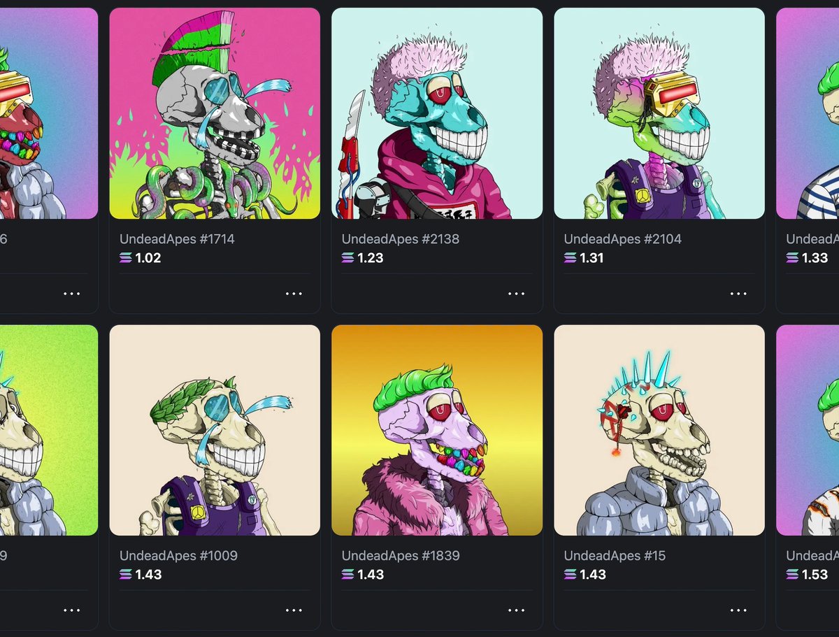 UndeadApes NFTs listed on the Solanart exchange Screenshot via Solanart