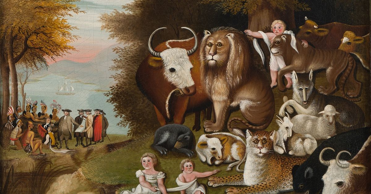 Edward Hicks's The Peaceable Kingdom (1832-34) features in American folk art: Revisiting the collection of Abby Aldrich Rockefeller The Colonial Williamsburg Foundation. Gift of David Rockefeller