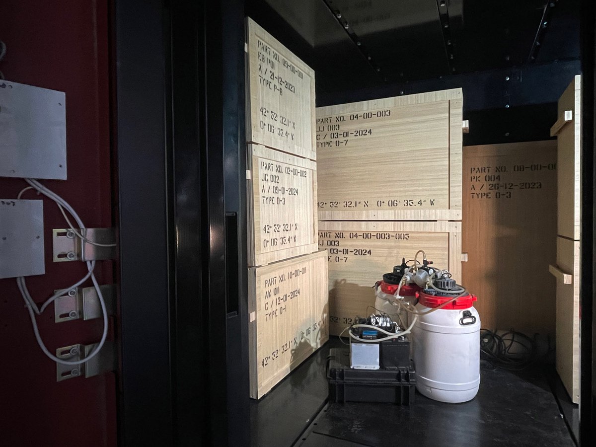 Andrei Molodkin’s Dead Man’s Switch is a pneumatic pump connecting two barrels that could cause a chemical reaction strong enough to destroy the 16 artworks. Photograph: The Foundry Studio