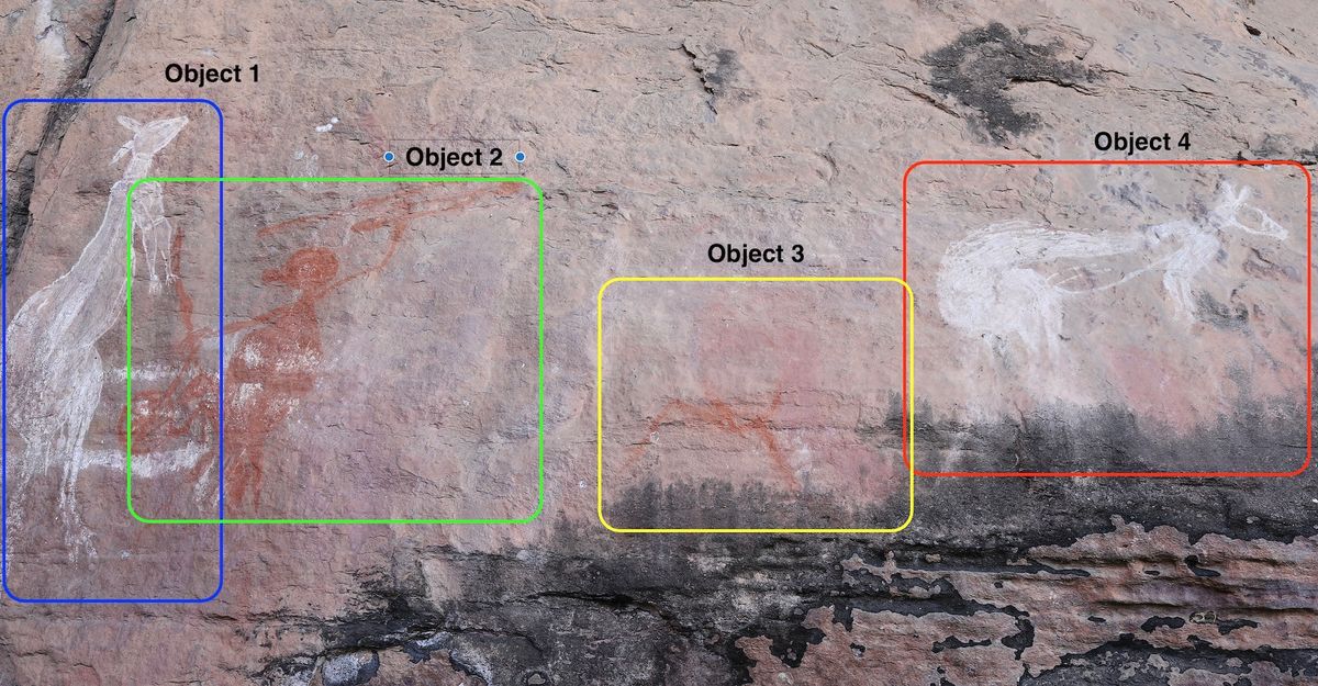 An example of artificial intelligence identifying areas of interest in a photo of rock art Courtesy Andrea Jalandoni