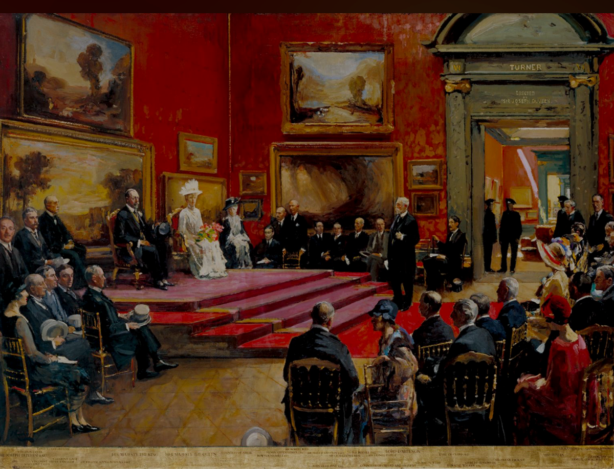 John Lavery’s King George V, Accompanied by Queen Mary, at the Opening of the Modern Foreign and Sargent Galleries at the Tate Gallery, 26 June 1926
Tate, London