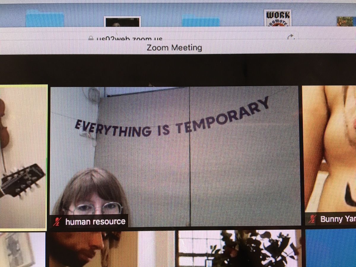 A screenshot of the eight-hour work day Cayla Lockwood organised for the Created Jobs project at Flux Factory Courtesy of the artist