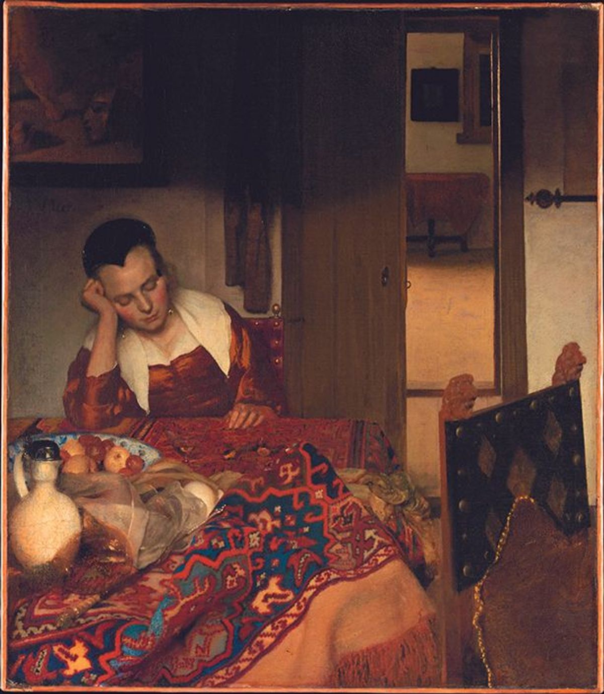Research has revealed that there is an overpainted figure in the background of Vermeer’s  A Maid Asleep (1656-57)

The Metropolitan Museum of Art. Bequest of Benjamin Altman, 1913