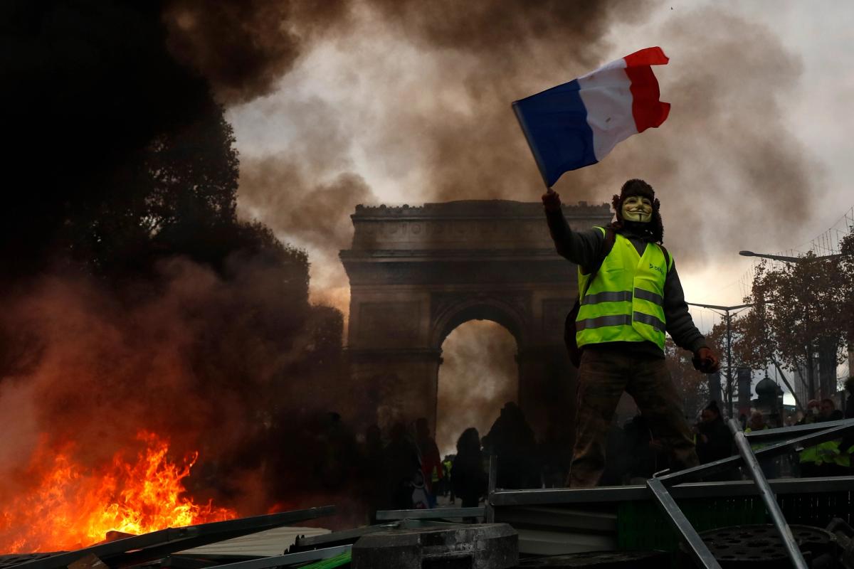 The Arc de Triomphe on the Champs-Elysées was graffitied by rioters in Paris Photo by Mehdi Taamallah/NurPhoto via Getty Images