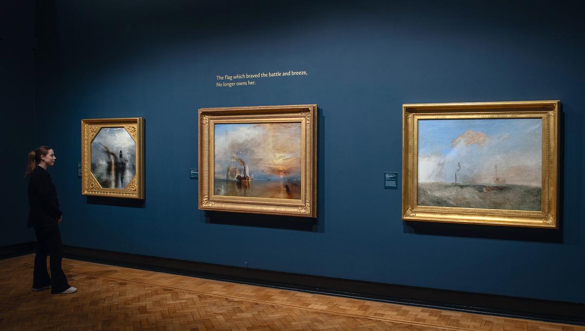 J.M.W Turner’s The Fighting Temeraire (1839), centre, on show at the Laing Art Gallery in Newcastle Temeraire: © National Gallery, London. Photo: © Colin Davison