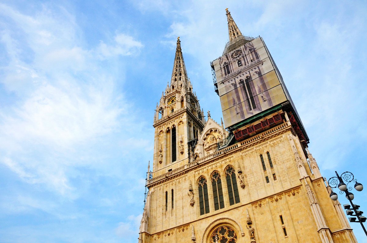 One of the 108m-tall spires of Zagreb cathedral tumbled during the tremor