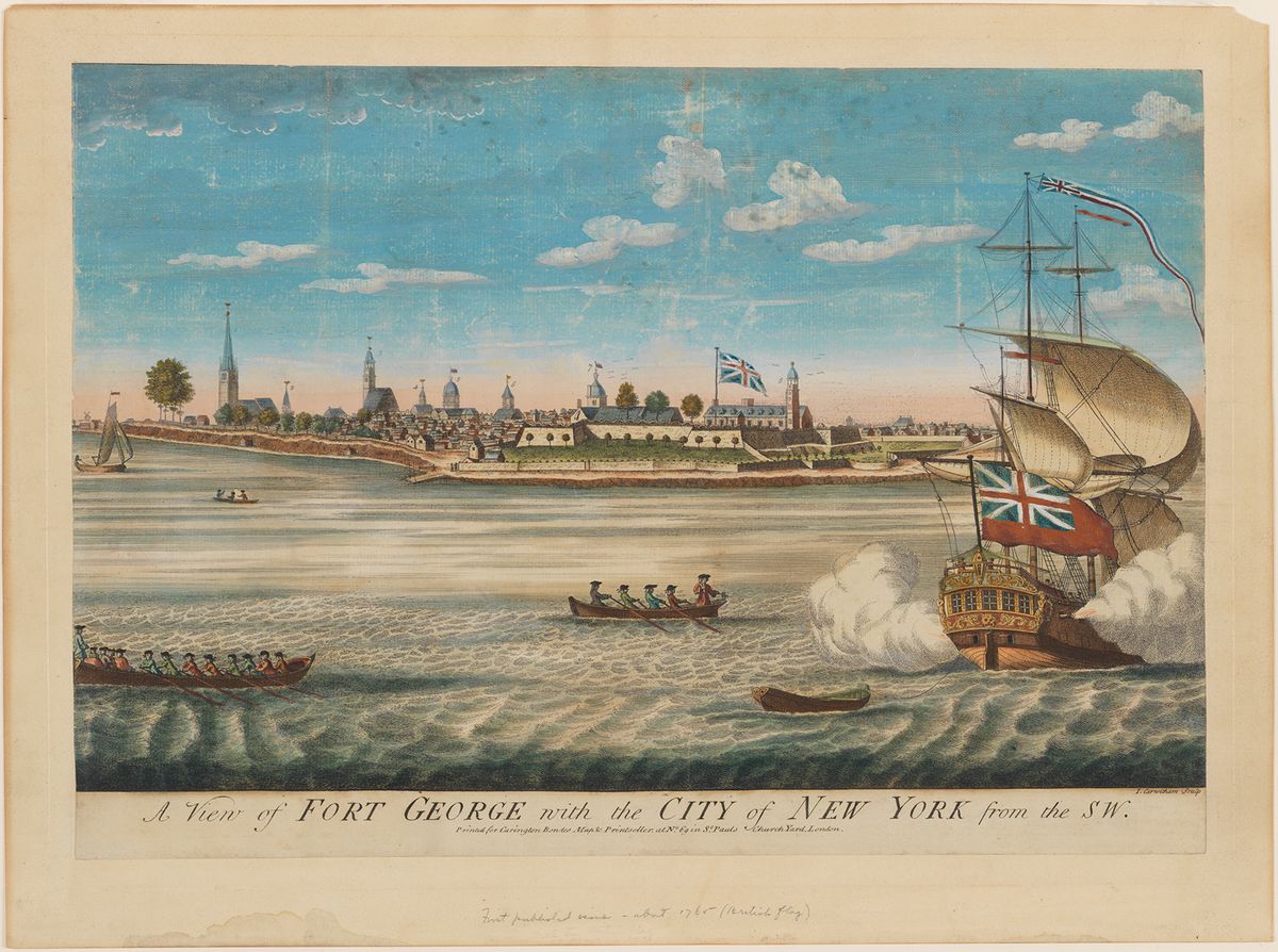 An engraving of A View of Fort George by William Burgis (around 1740) features in MCNY’s show, The Occupied City Courtesy of the Museum of the City of New York