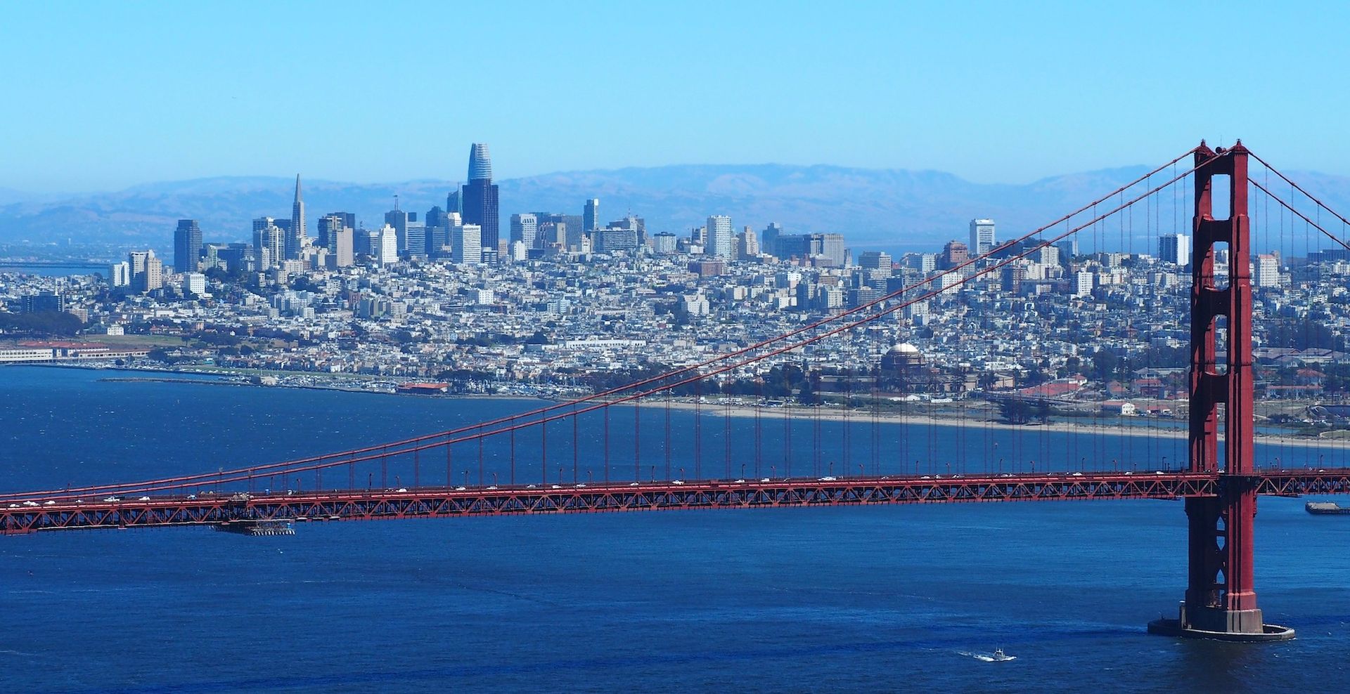 The San Francisco skyline as seen from the Marin Headlands Photo by Noah Friedlander, via Wikimedia Commons