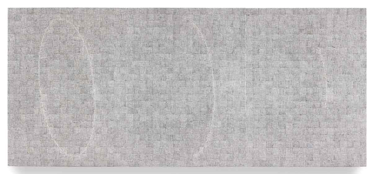 McArthur Binion's monumental painting DNA: Transition (2018)