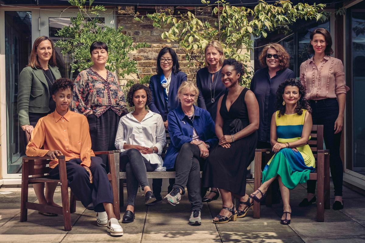 The Social Work selection panel. Standing from left to right: Jo Stella-Sawicka, Jennifer Higgie, Lydia Yee, Iwona Blazwick and Sally Tallant, with Victoria Siddall, the director of Frieze. Seated, left to right: Melanie Keen, Amira Gad, Louisa Buck, Zoe Whitley and Fatos Ustek. Tom Jamieson