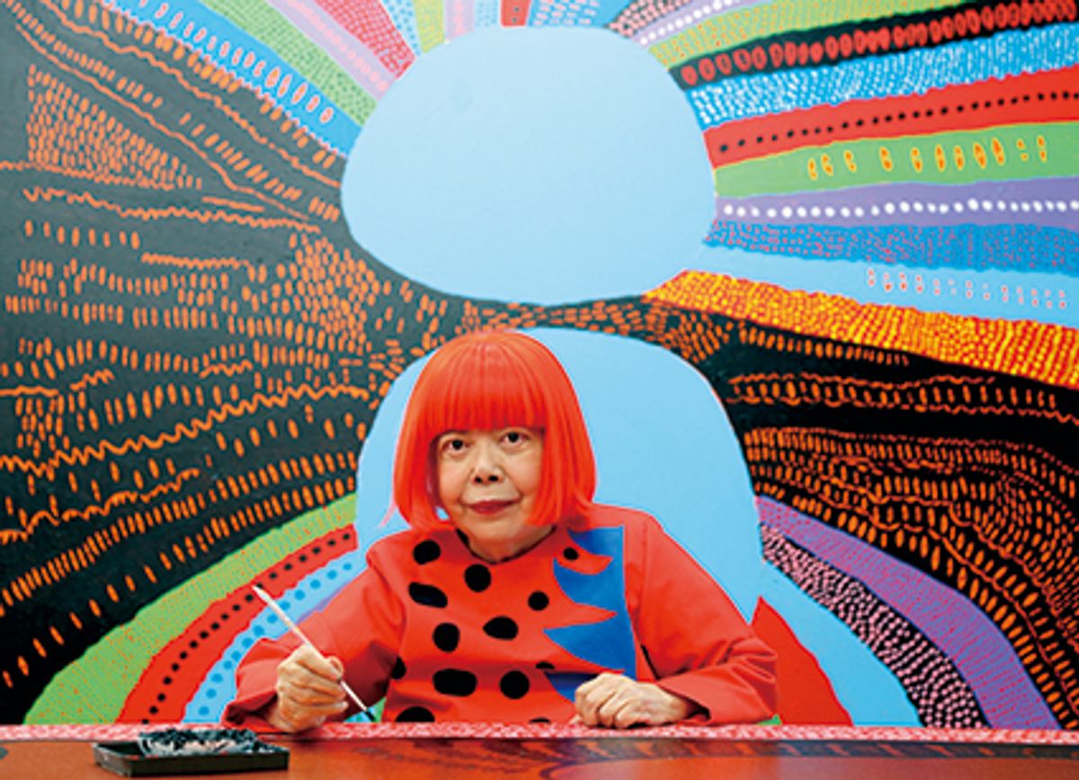 Yayoi Kusama in her studio in 2017 © Yayoi Kusama. Courtesy of Ota Fine Arts, Victoria Miro, and David Zwirner