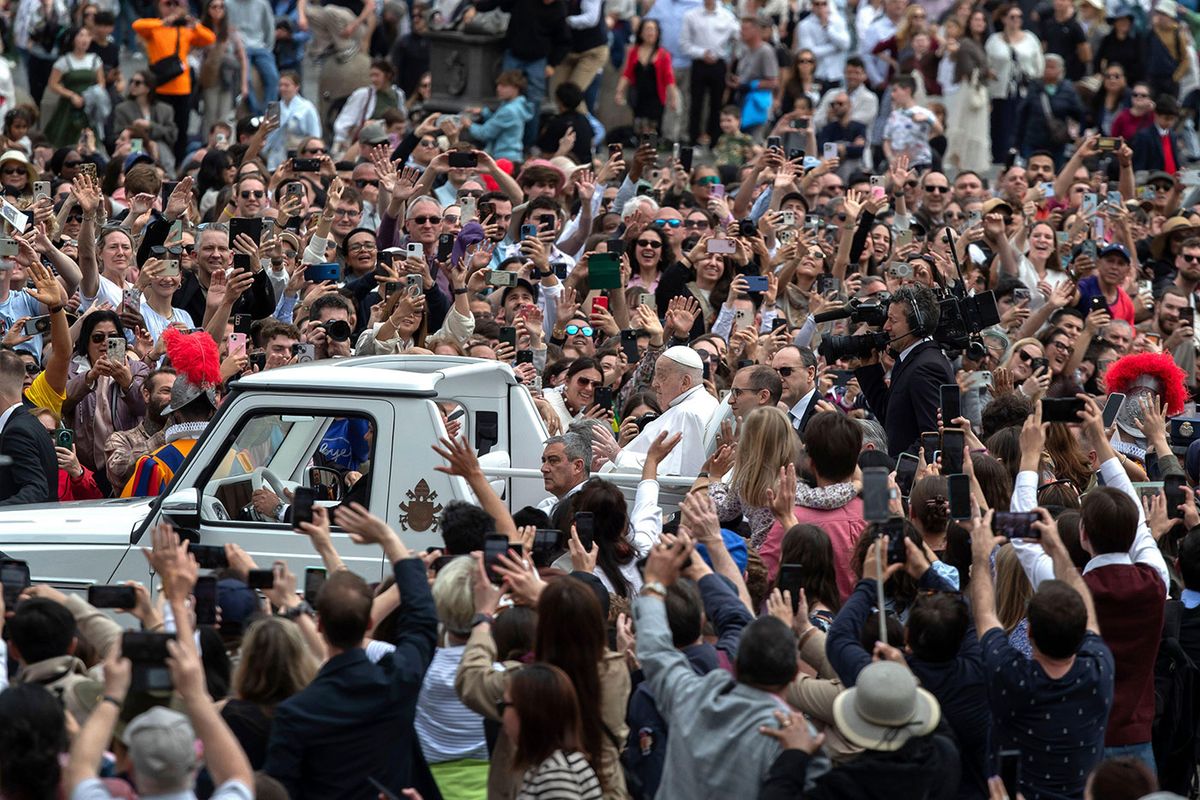 Pope Francis is driven through the crowds in St Peter's Square, following Easter Sunday mass, the day before his death Maria Grazia Picciarella/Alamy Live News