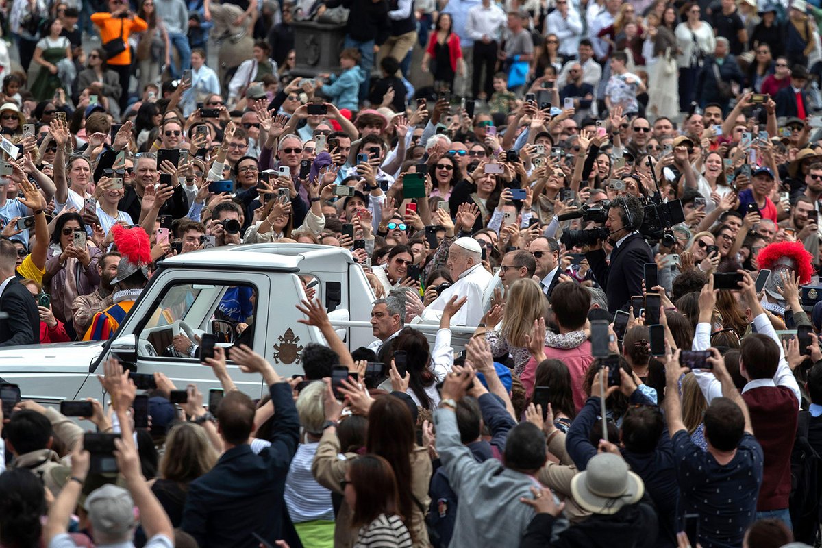 Pope Francis is driven through the crowds in St Peter's Square, following Easter Sunday mass, the day before his death Maria Grazia Picciarella/Alamy Live News