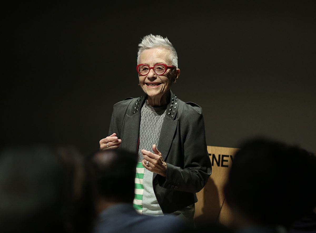 Barbara Hammer at her lecture-performance The Art of Dying or (Palliative Art Making in an Age of Anxiety) at the Whitney Museum Photo: Paula Court