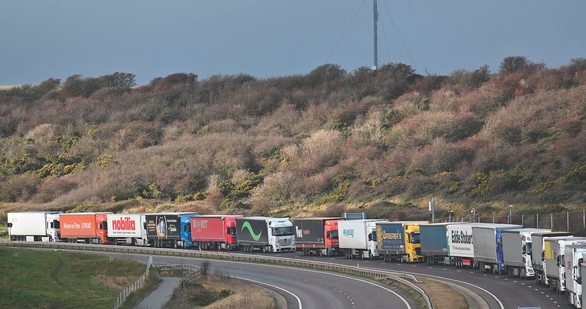 Regular—and very long—lorry queues at the port of Dover are inevitable in the next few months, as drivers will have to deal with new paperwork when transporting works to Europe Justin Tallis/AFP via Getty Images