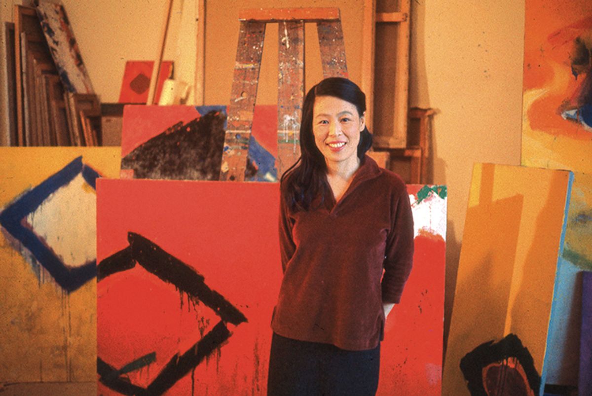 Teruko Yokoi in her studio at the Hotel Chelsea in 1959. She lived there until 1961
Courtesy Estate of Teruko Yokoi; Photo: Charles Gimpel