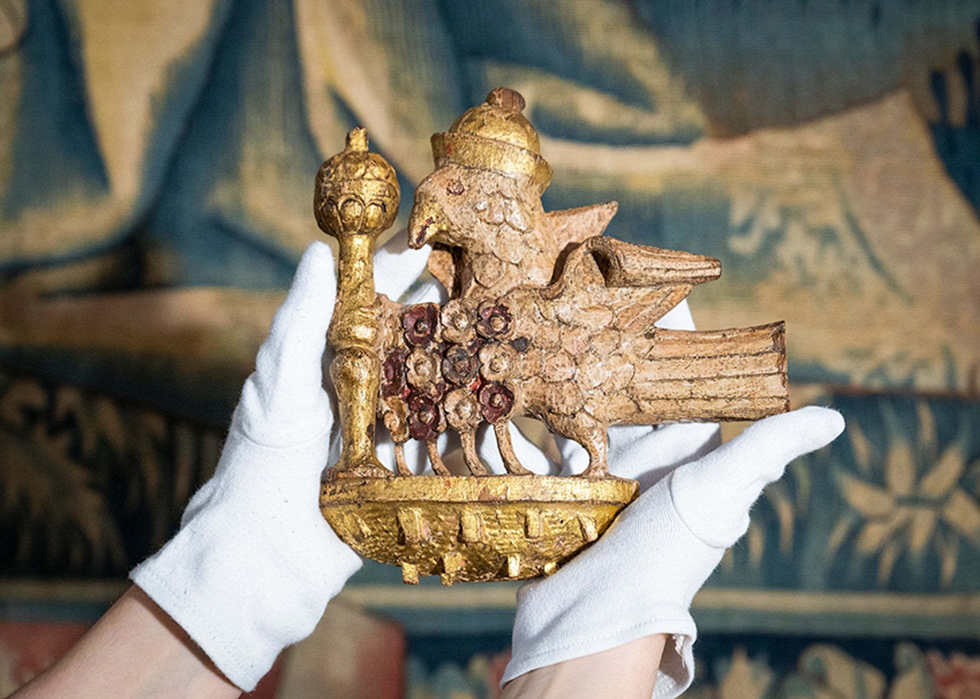 Anne Boleyn’s carved falcon goes on display at Hampton Court Palace today. Following new research, the carving is now believed to have been created during Henry VIII’s marriage to Boleyn, and once formed part of the Great Hall’s original decoration © Historic Royal Palaces