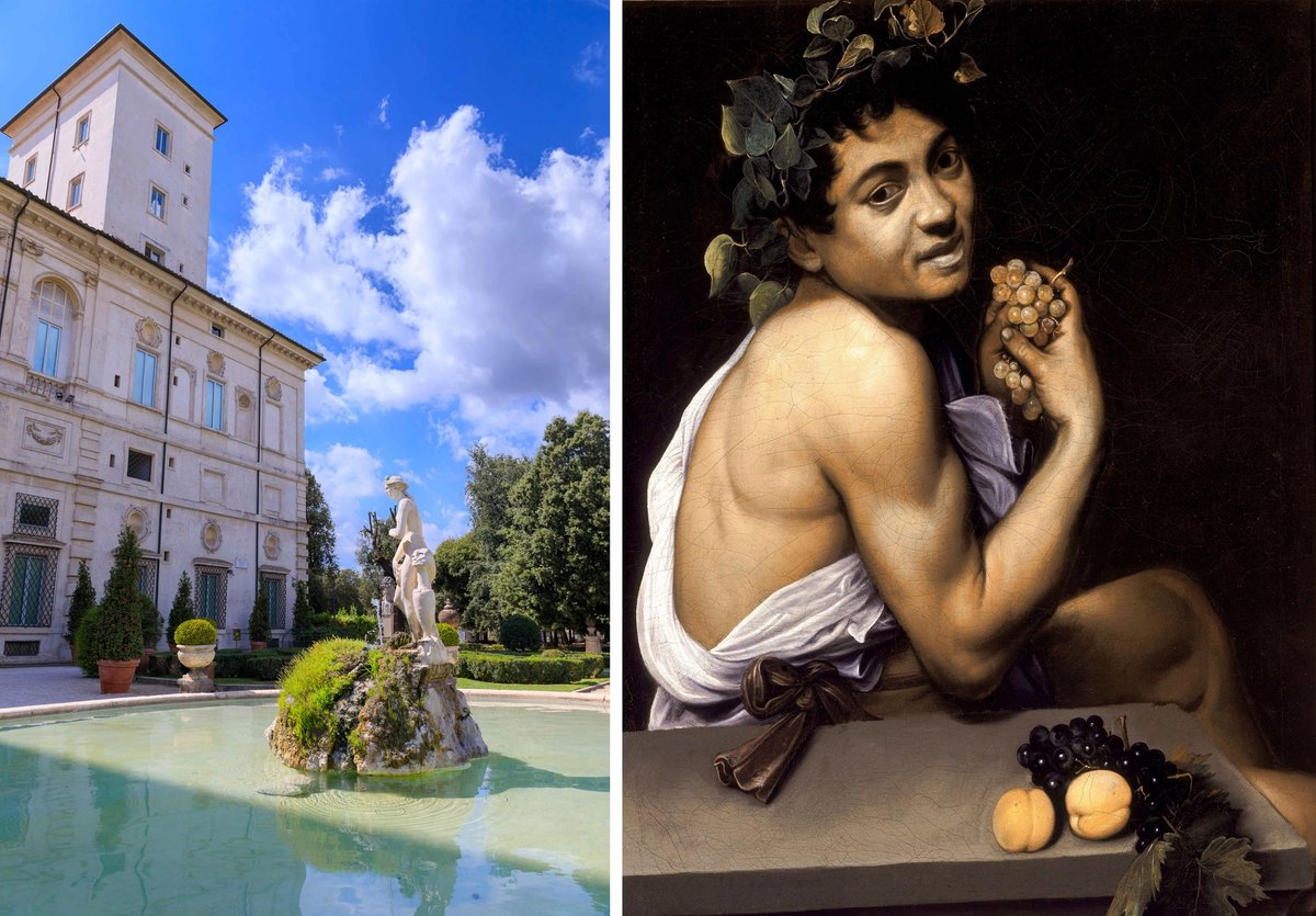Left: Galleria Borghese. Right: Carravaggio, Sick Young Bacchus (c. 1595)
Borghese: Photo: By vololibero. Sick Young Bacchus: Photo: Wikimedia Commons