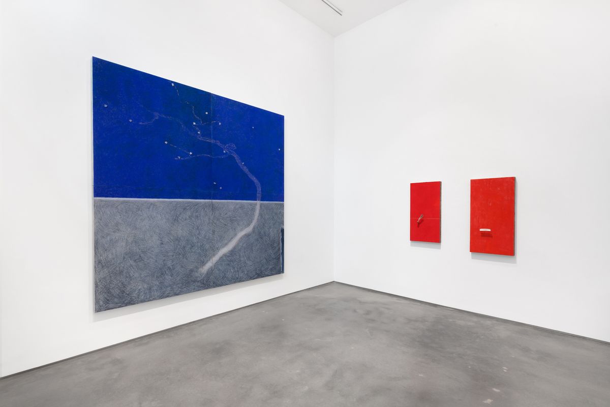 Installation view of Pier Paolo Calzolari: Painting as a Butterfly at Marianne Boesky Gallery Photo by Lance Brewer