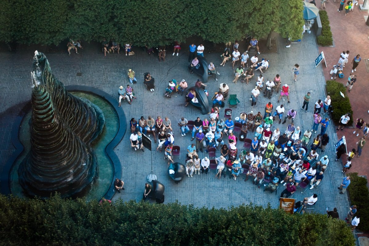 Pittsburgh's Agnes Katz Plaza, which features a sculptural fountain by Louise Bourgeois Pittsburgh Cultural Trust