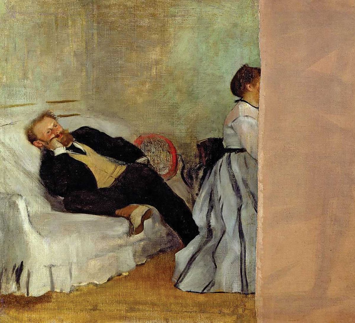 Edgar Degas’s Édouard Manet et sa femme (around 1868-69). Manet was unhappy with the “deformation” of his wife Suzanne’s features and cut her face out of the painting

Kitakyushu Municipal Museum of Art



