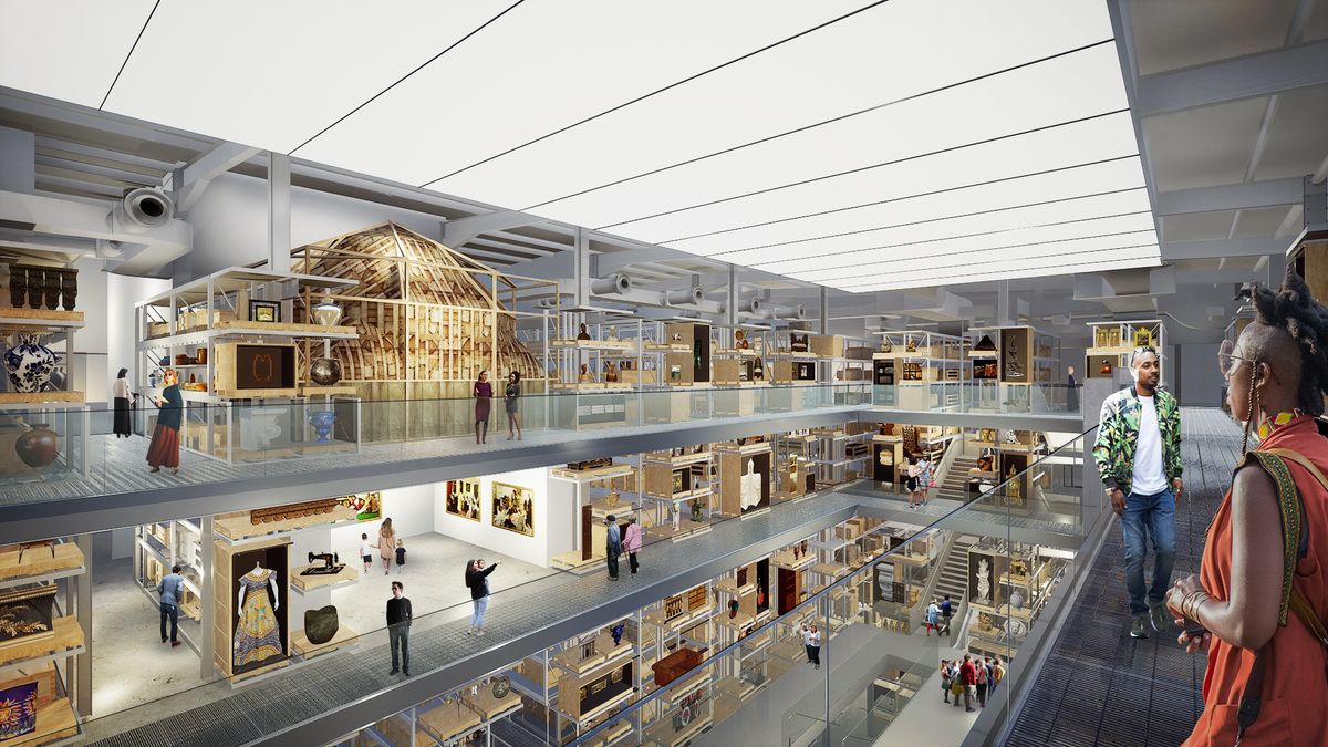Internal render view of the central collection hall in V&A East Storehouse © Designed by Diller Scofidio + Renfro, 2021 