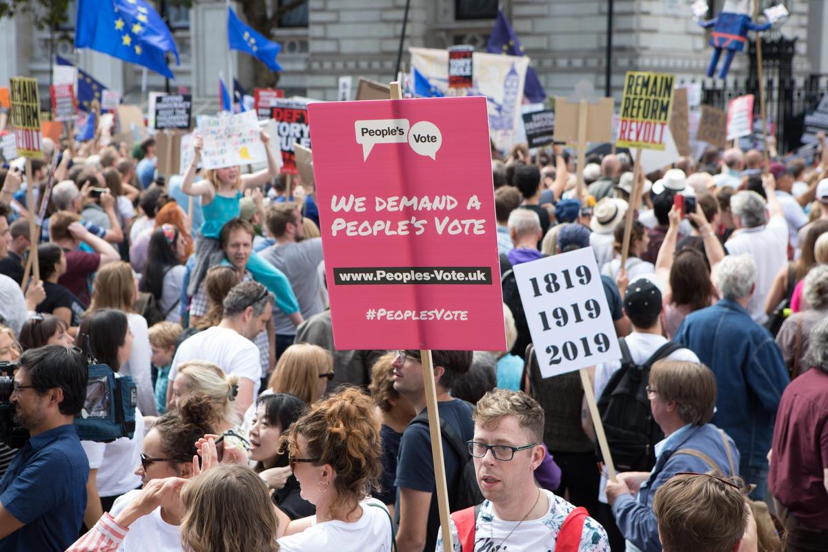 Protestors in London on 31 August at a march against UK prime minister Boris Johnson's decision to suspend parliament Photo: David Owens
