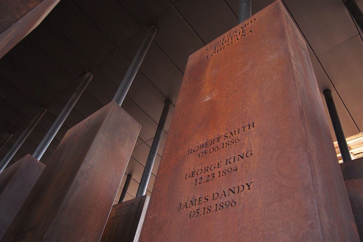 One of the monuments to lynching victims in the National Memorial for Peace and Justice Equal Justice Initiative